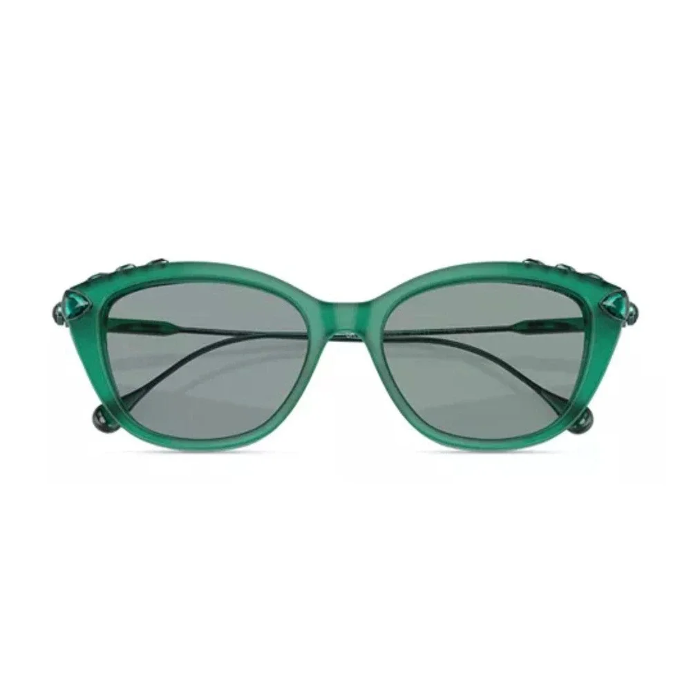 Swarovski Cat Eye Sunglasses Green Crystal‎ Embellished Frame Authentic Luxury